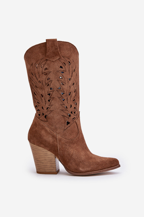 Вирізані чоботи на каблуці замшеві Lewski 3609 Коричневий