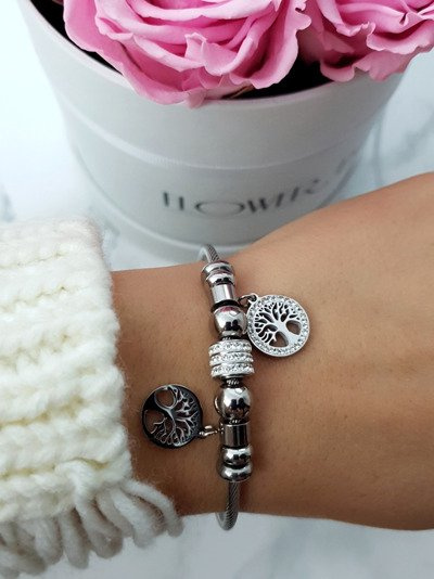 Жіночий браслет на дроті з нержавіючої сталі зі срібними підвісками