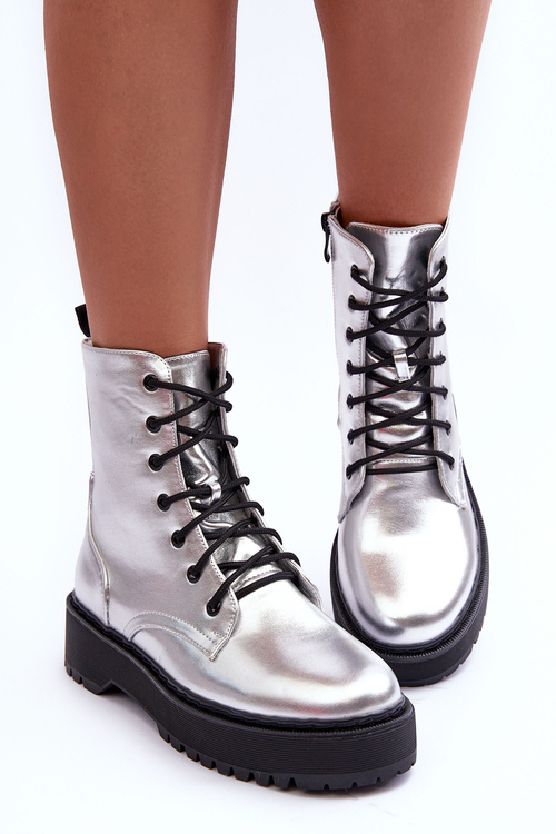 Шкіряні металеві черевики Teflorna Silver Workery