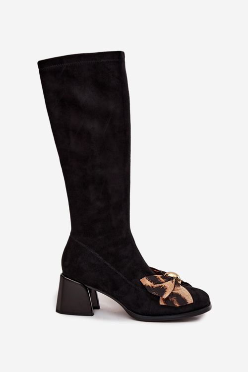 Жіночі чоботи на каблуці з декоративним бантом D&A JC52-828 Чорні