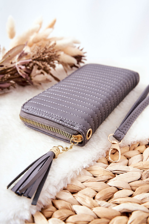 Великий стьобаний гаманець із ремінцем сірого кольору