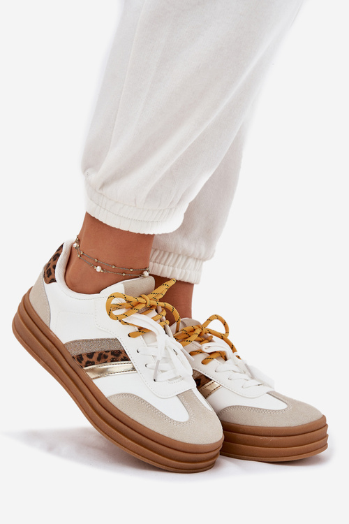 Жіночі Кросівки На Платформі З Подвійним Шнурівкою Леопардові Білі Niteria