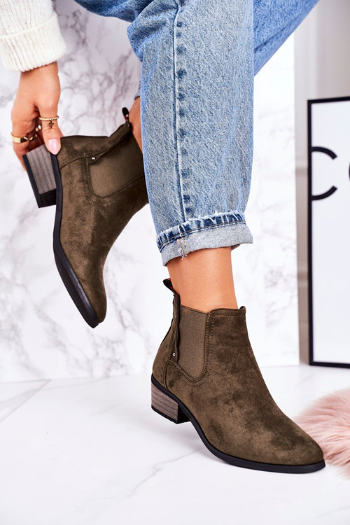 Жіночі класичні черевики челсі замшеві темно-зелені ходунки