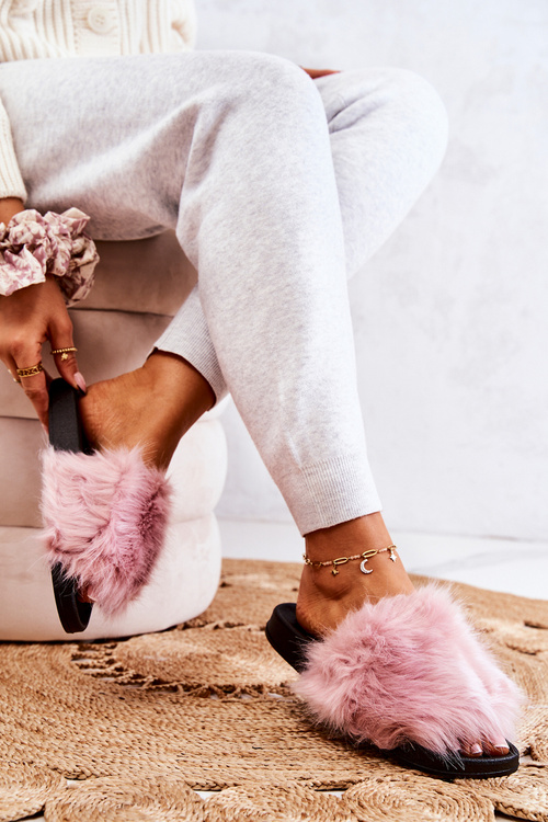 Тапочки з хутром гумові Pollie рожеві