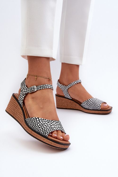 Жіночі босоніжки на танкетці Sergio Leone SK303 чорно-білі