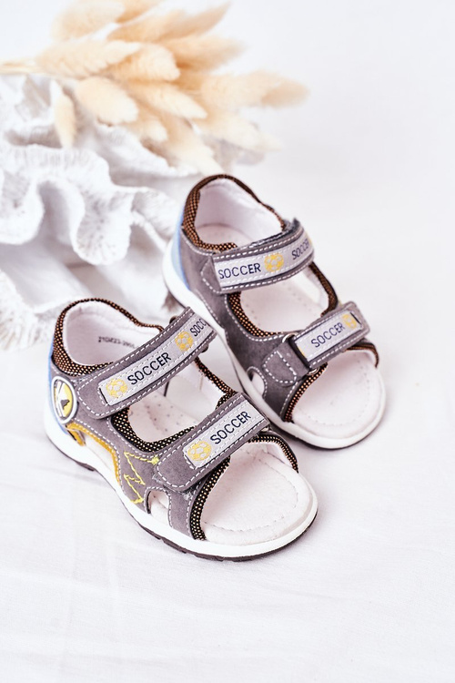 Дитячі босоніжки на липучці сірі футбол