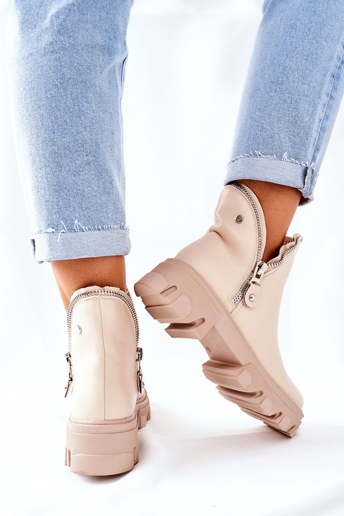 Чоботи жіночі на блискавці Бежеві Ритм