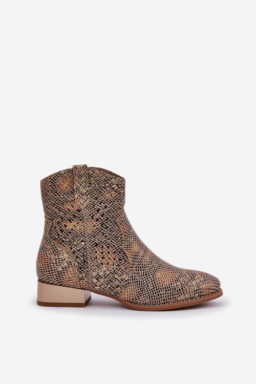 Ажурні Жіночі Чоботи На Низькому Каблуці Прикрашені Тваринним Візерунком Золоті Neliawen