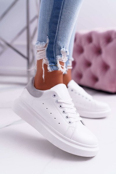 Спортивні жіночі туфлі на товстій підошві Біла сіра спідниця