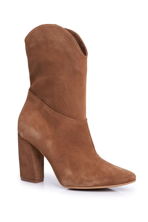 Жіночі шкіряні чоботи на підборах Laura Messi Camel 2123