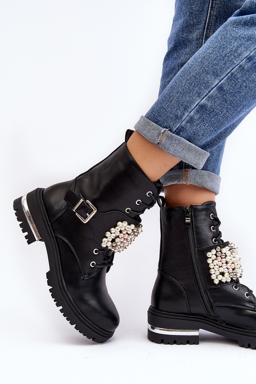 Жіночі робочі черевики на підкладці з декором Black Venizi