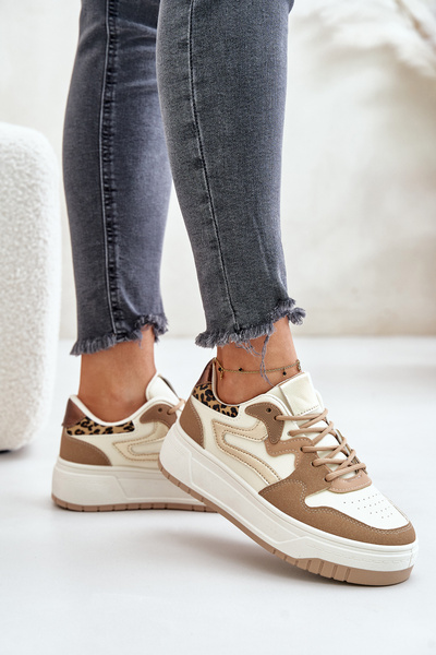 Жіночі кросівки з еко шкіри на платформі Leopard Beige Henizore
