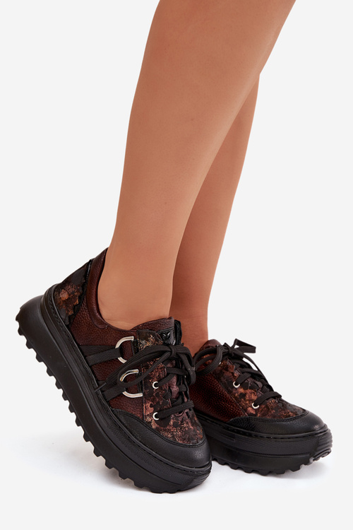 Шкіряні жіночі кросівки на платформі Maciejka 06562-25 шоколадні