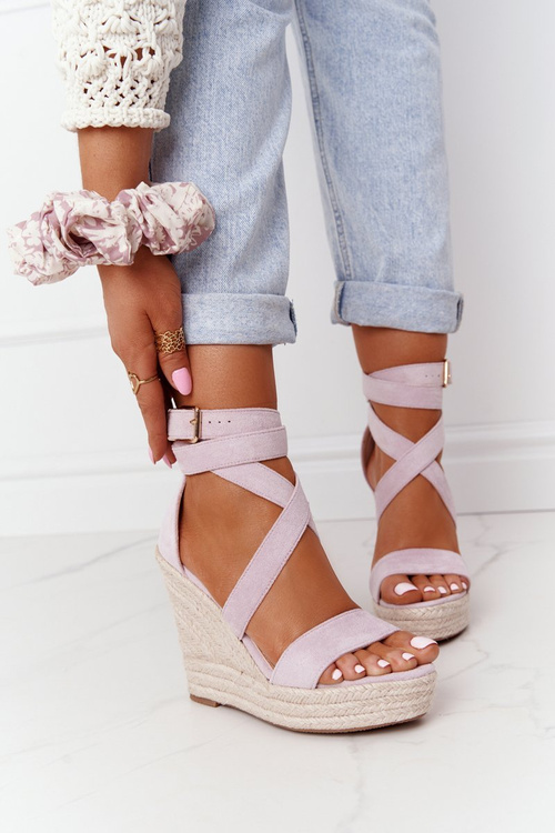 Босоніжки на танкетці з косами фіолетового кольору Лансароте