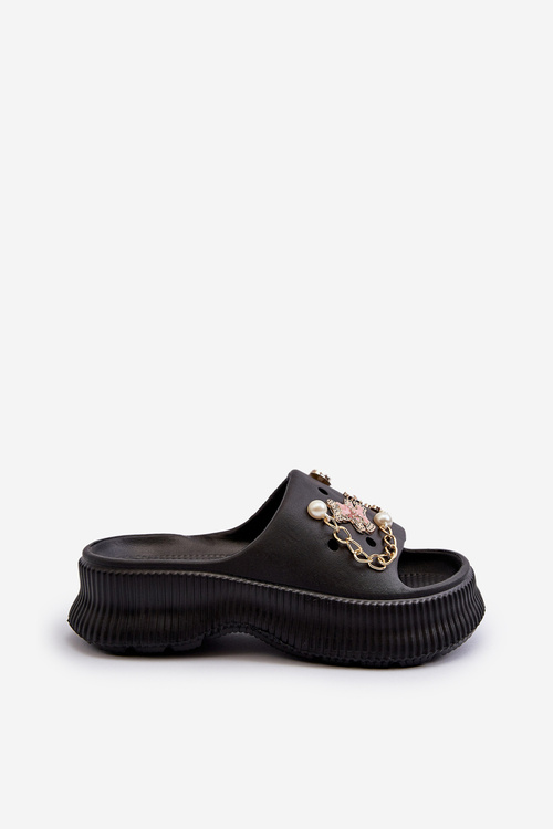 Жіночі поролонові шльопанці з декором Чорні Afariana