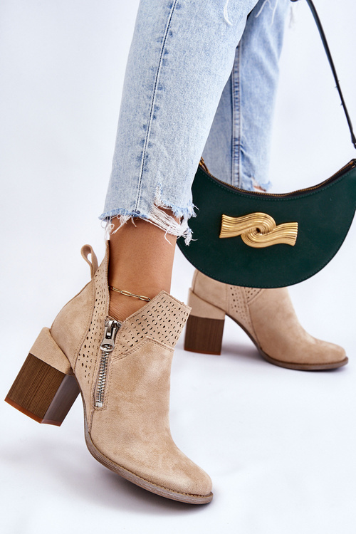 Замшеві Чоботи на масивних підборах Світло-бежевий Camden