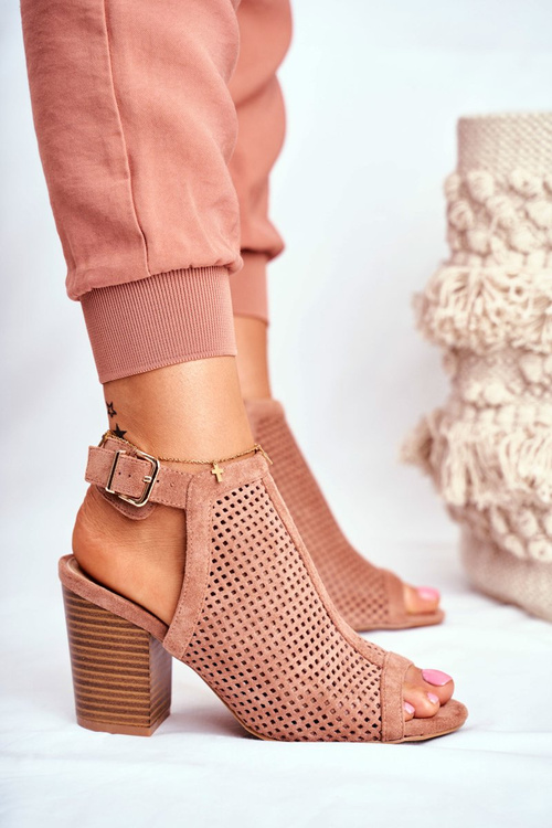 Жіночі чоботи з відкритим носком, замшеві весняно-рожевий рай