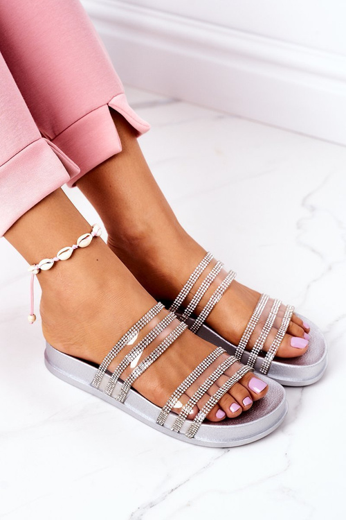 Гумові тапочки з кубічним цирконієм, срібло, сумую за тобою