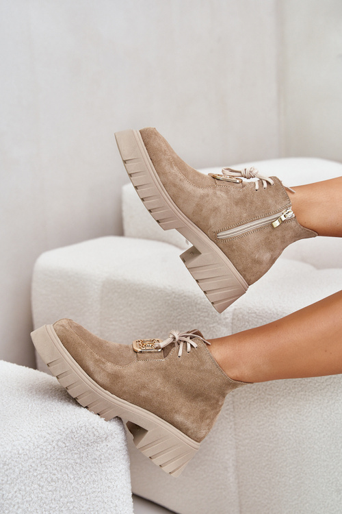Замшеві ботильйони із золотистим декором Бежеві Zazoo 2952