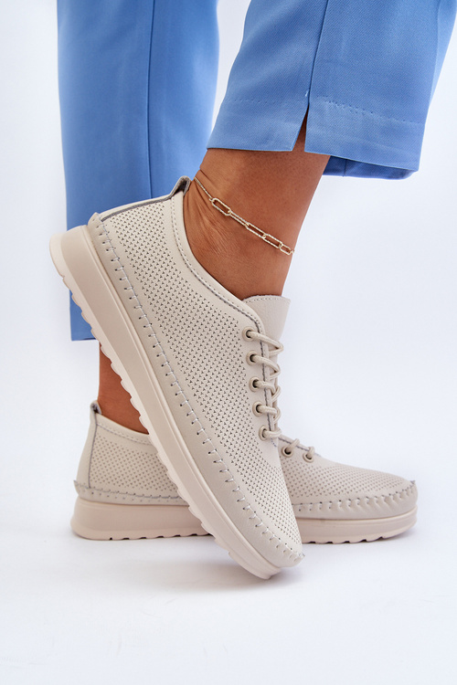 Шкіряні жіночі спортивні кросівки бежеві Lalnai