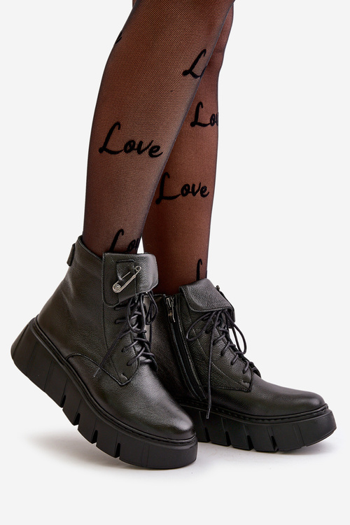 Жіночі шкіряні ботильйони Zazoo 60511 на платформі, утеплені чорні