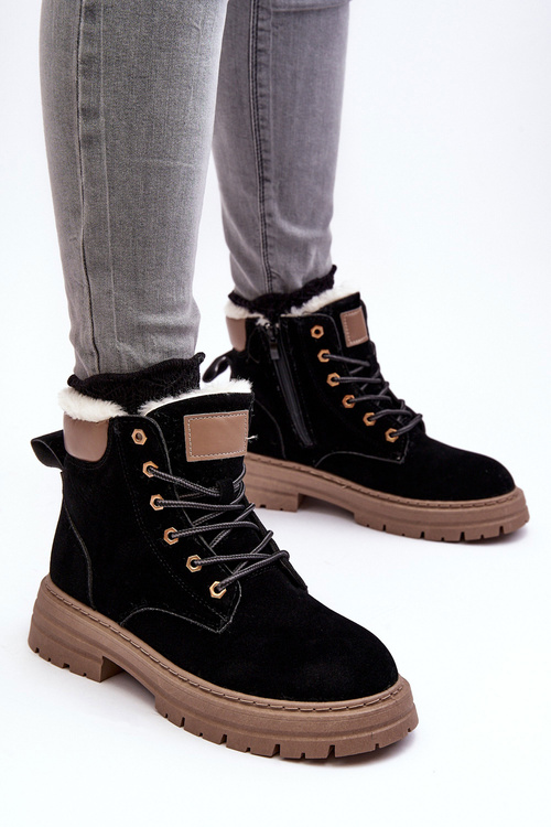 Жіночі стьобані черевики з хутряною підкладкою, чорні фенан