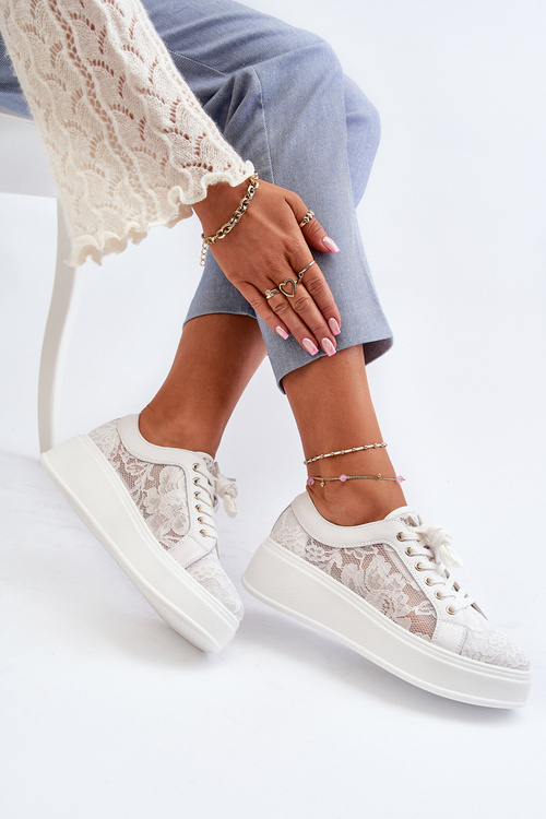 Жіночі Кросівки З Квітами На Платформі S.Barski HY51-059 Білі