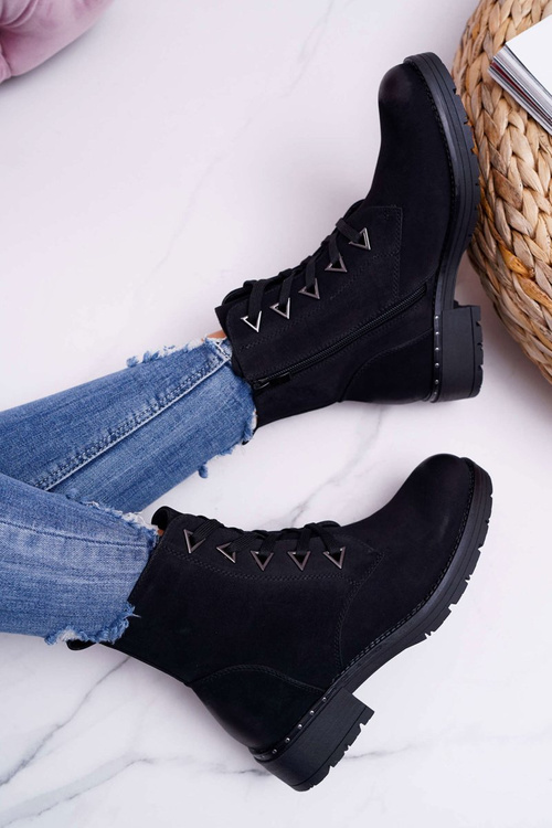 Жіночі нубукові чоботи на плоскій підошві чорні Sergio Leone TR718