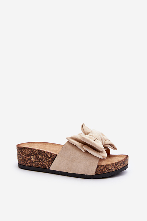 Жіночі сабо на корковій платформі з бантом Beige Tarena