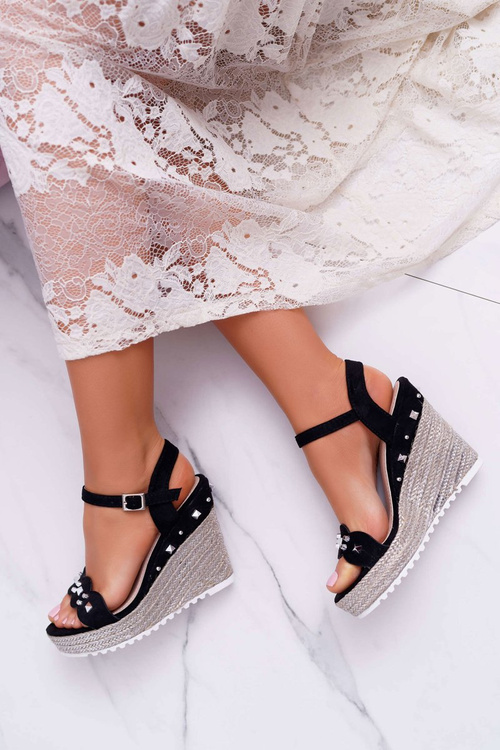 Жіночі босоніжки на анкері зі стразами і шпильками Чорні Alenni