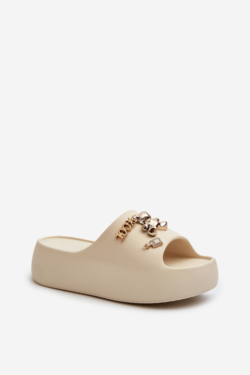 Жіночі легкі поролонові шльопанці з прикрасами бежевого кольору Orchia