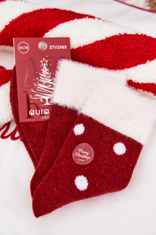 Жіночі різдвяні шкарпетки з хутром і крапками з вовни альпаки Червоний