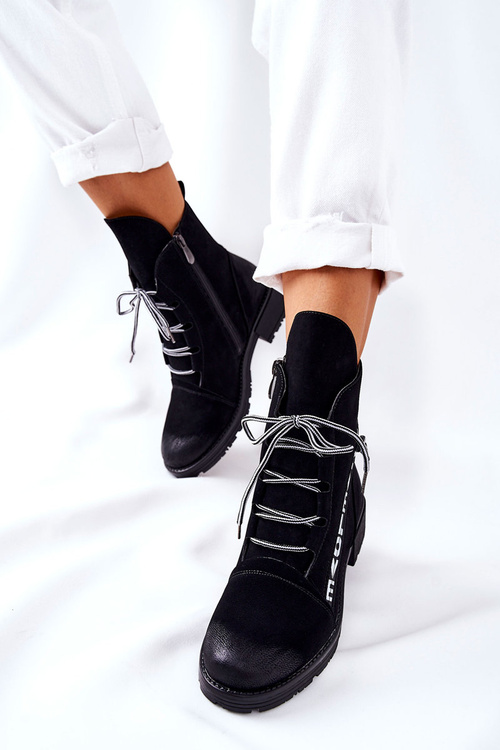 Шкіряні черевики з декоративною блискавкою чорного кольору Lomissa