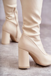 Шкіряні чоботи на підборах бежеві Касто