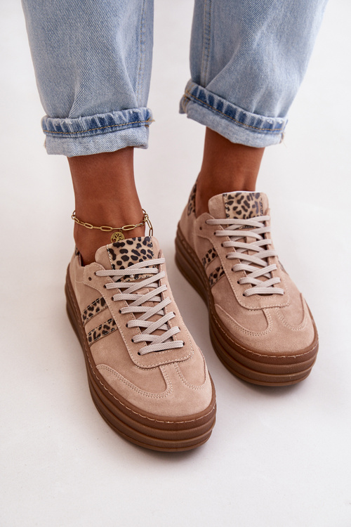 Жіночі замшеві кросівки на платформі Zazoo N1068S4, рожеві з леопардовим принтом