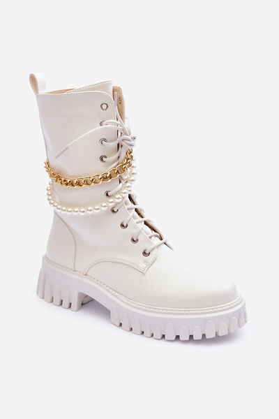 Шкіряні високі кросівки з ланцюжком Білий Nameer