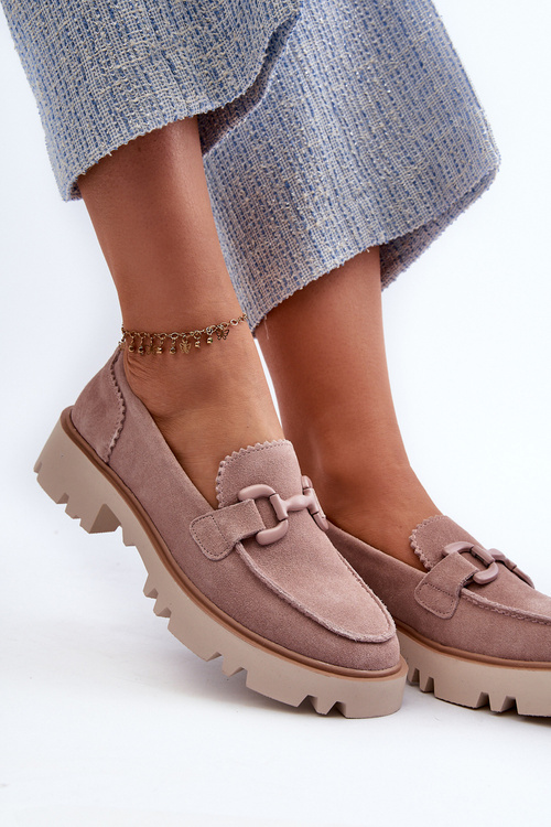 Жіночі бежеві замшеві мокасини з орнаментом D&A TW117 Бежеві