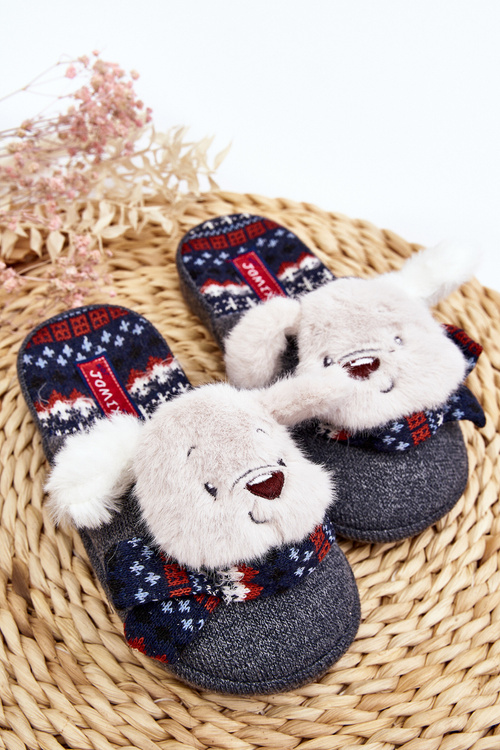 Дитячі тапочки на товстій підошві з сірим ведмедиком Dasca