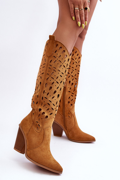 Замшеві ковбойські чоботи на шнурівці коричневого кольору Nisu