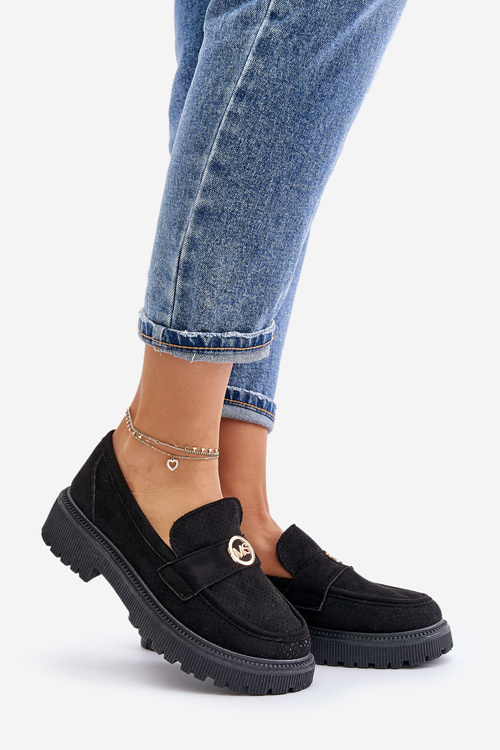 Жіночі лофери із золотистими деталями Чорні Arilva