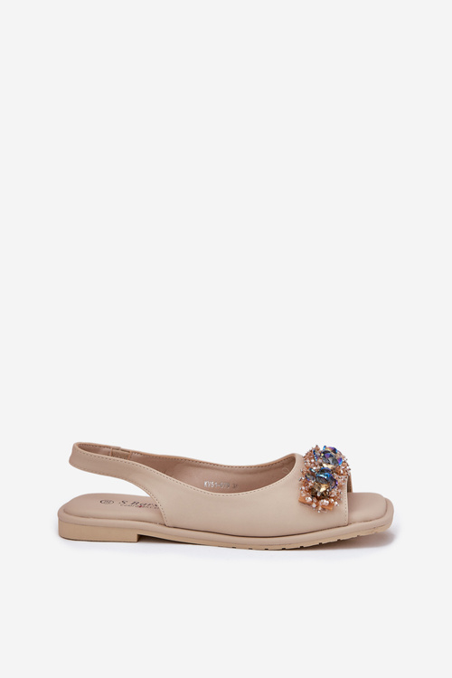 Жіночі Плоскі Сандалі З Кристалами S.Barski KV51-079 Бежеві