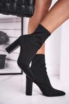 Чоботи жіночі на каблуці з лайкри чорного кольору Morie
