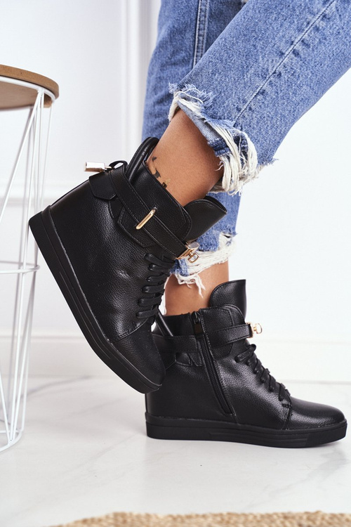 Жіночі кросівки на Anchor із золотим замком, повністю чорні терсі