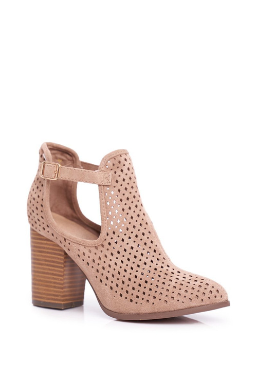 Чоботи жіночі на шпильці замшеві ажурні бежеві Morrena