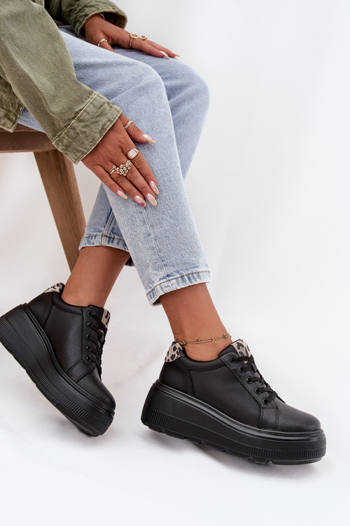 Шкіряні жіночі кросівки на платформі леопард Vinceza 89144 Чорний