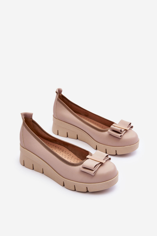 Шкіряні балетки на платформі з орнаментом бежеві Lewski 3384