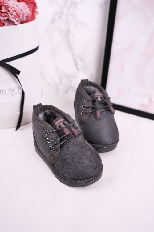 Дитячі снігові черевики на шнурівці утеплені хутром сірий Hunter