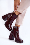 Шкіряні ботильйони з крокодиловим малюнком бордового кольору Alienore