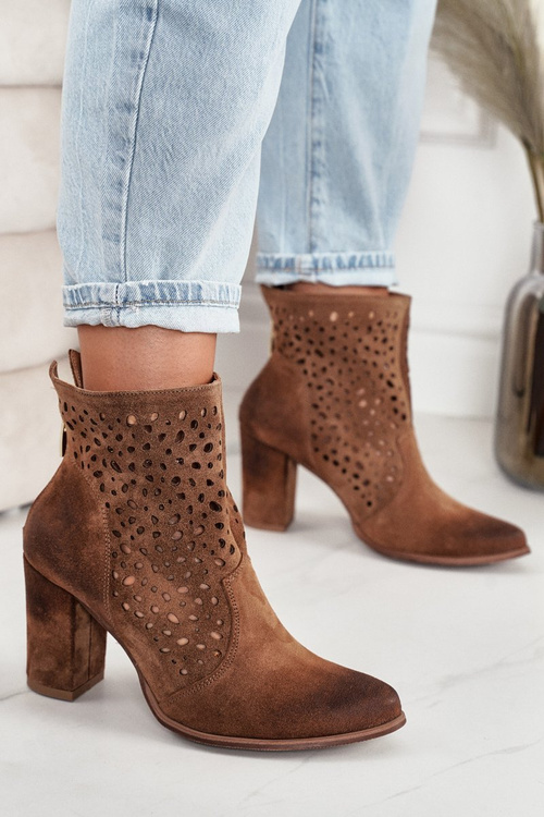 Ажурні Чоботи На Постійку Замшеві Exquisite 1219 Cognac