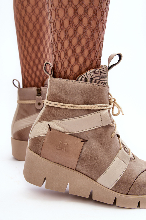 Шкіряні черевики на платформі Maciejka 06185-22 світло-бежевий